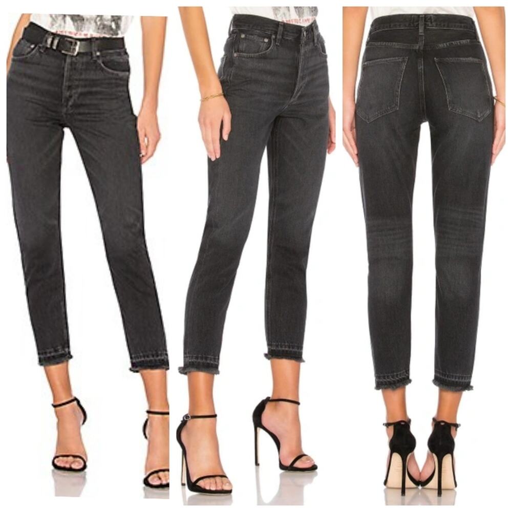 AGOLDE Jamie Straight Void Washed Black High Rise Slim Leg Cropped Denim Jean 24